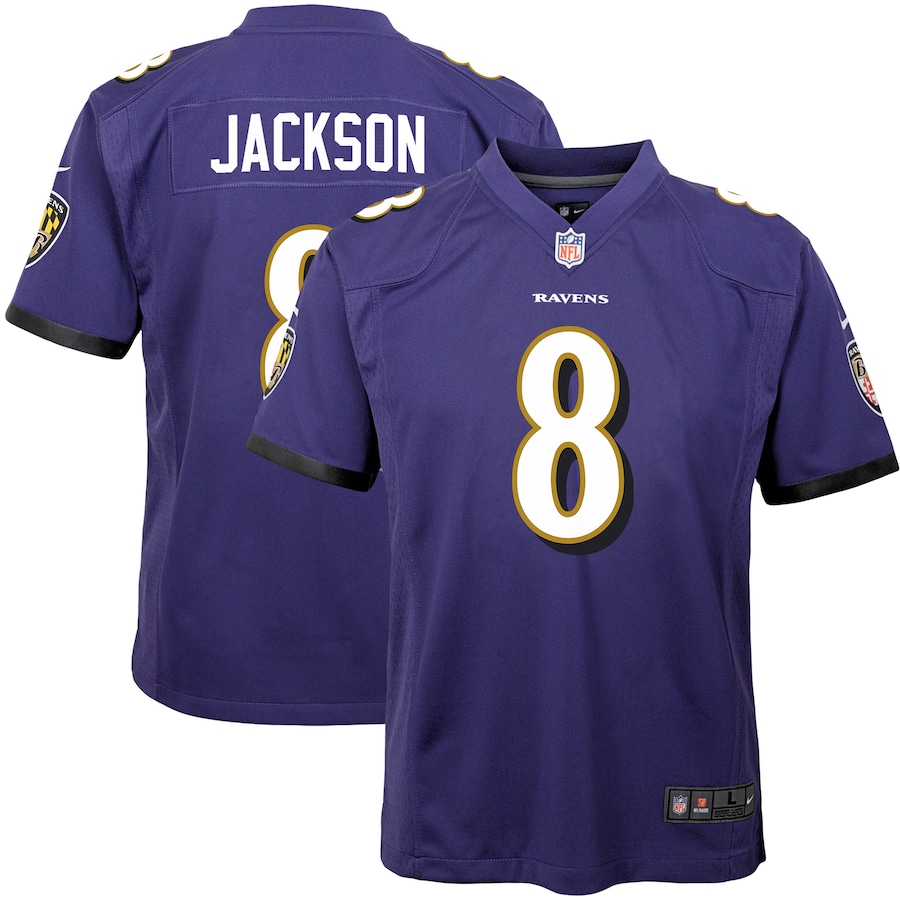 Youth Baltimore Ravens Lamar Jackson  Purple Game Jersey