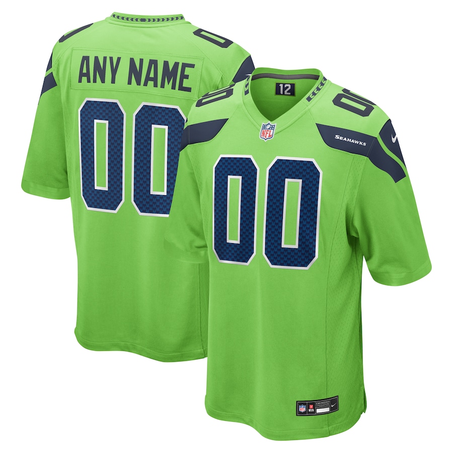 Mens Seattle Seahawks  Neon Green Alternate Custom Game Jersey