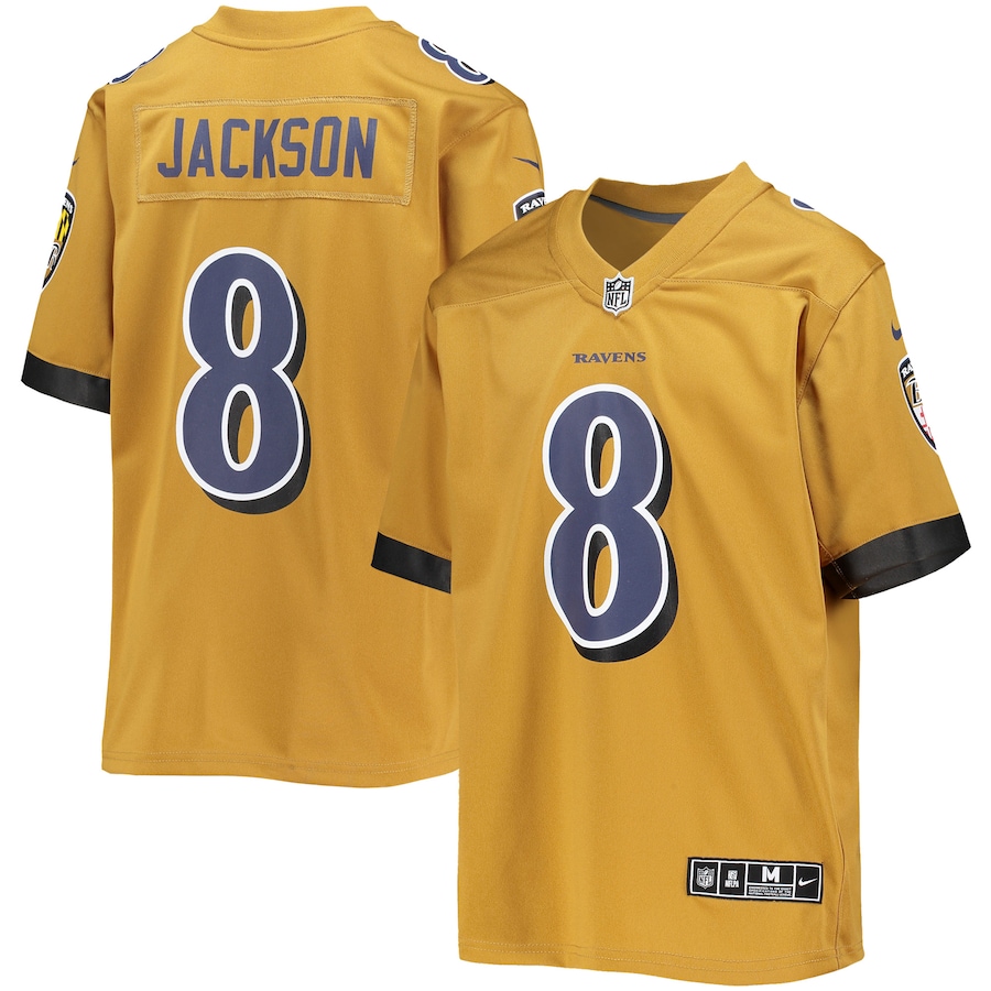 Youth Baltimore Ravens Lamar Jackson  Gold Inverted Team Game Jersey