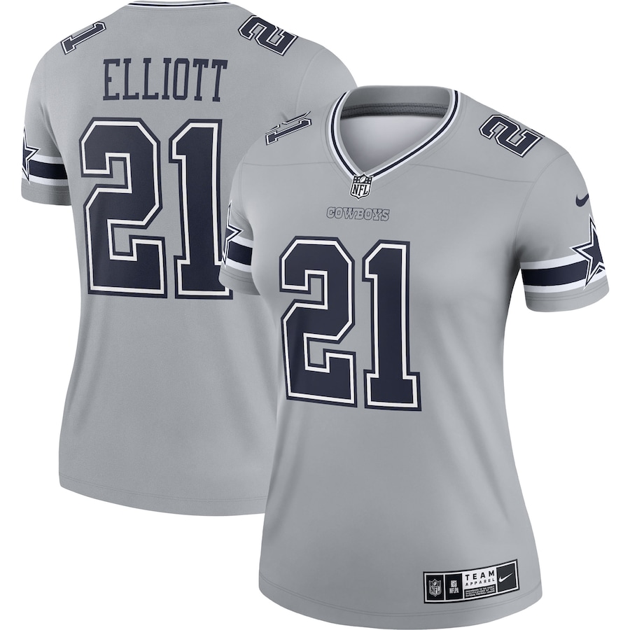 Womens Dallas Cowboys Ezekiel Elliott  Gray Inverted Legend Jersey
