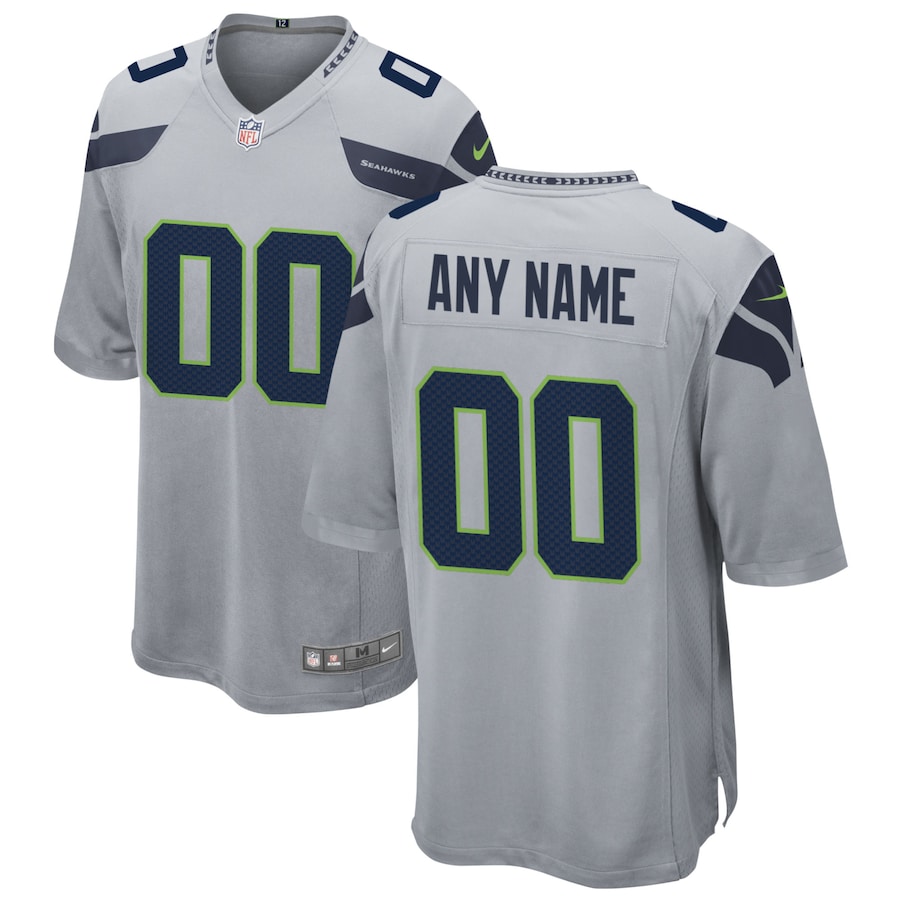 Mens Seattle Seahawks  Gray Alternate Custom Game Jersey