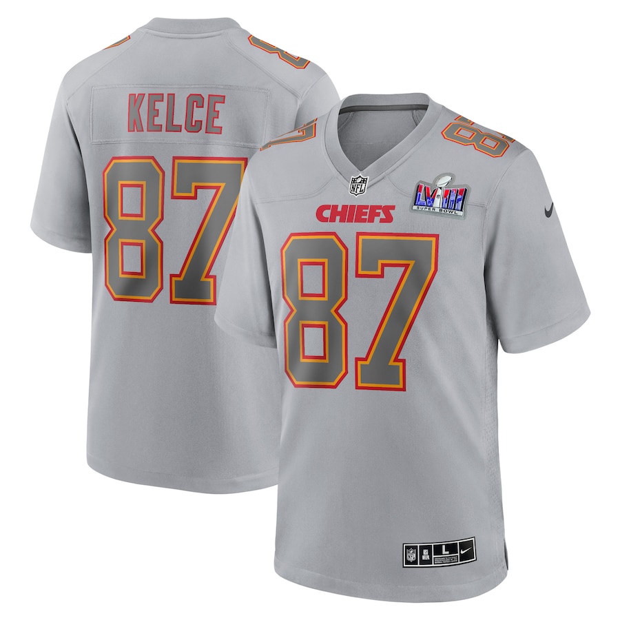 Mens Kansas City Chiefs Travis Kelce  Gray Super Bowl LVIII Atmosphere Fashion Game Jersey