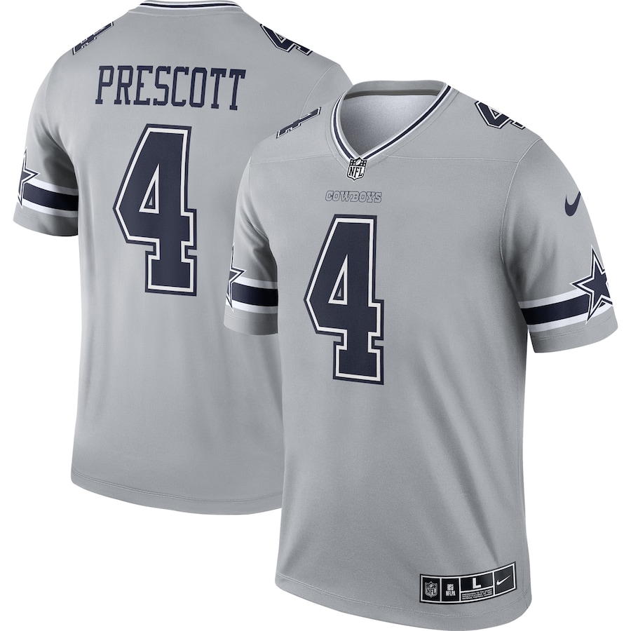 Mens Dallas Cowboys Dak Prescott  Gray Inverted Legend Jersey