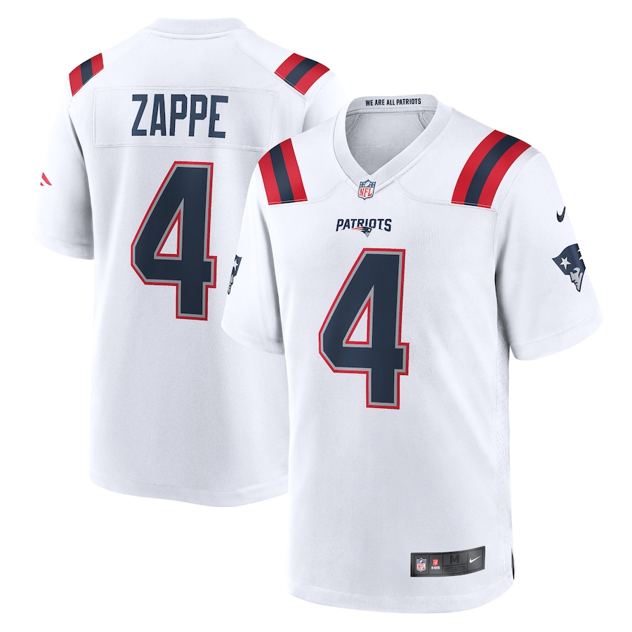 Mens New England Patriots Bailey Zappe  White Game Player Jersey