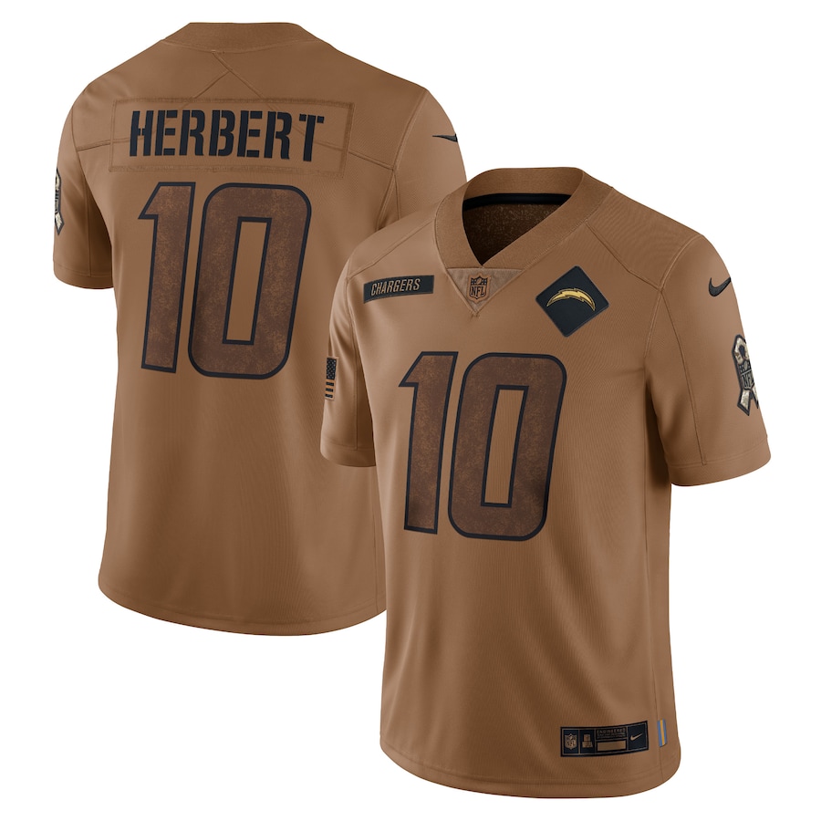 Mens Los Angeles Chargers Justin Herbert  Brown 2023 Salute To Service Limited Jersey