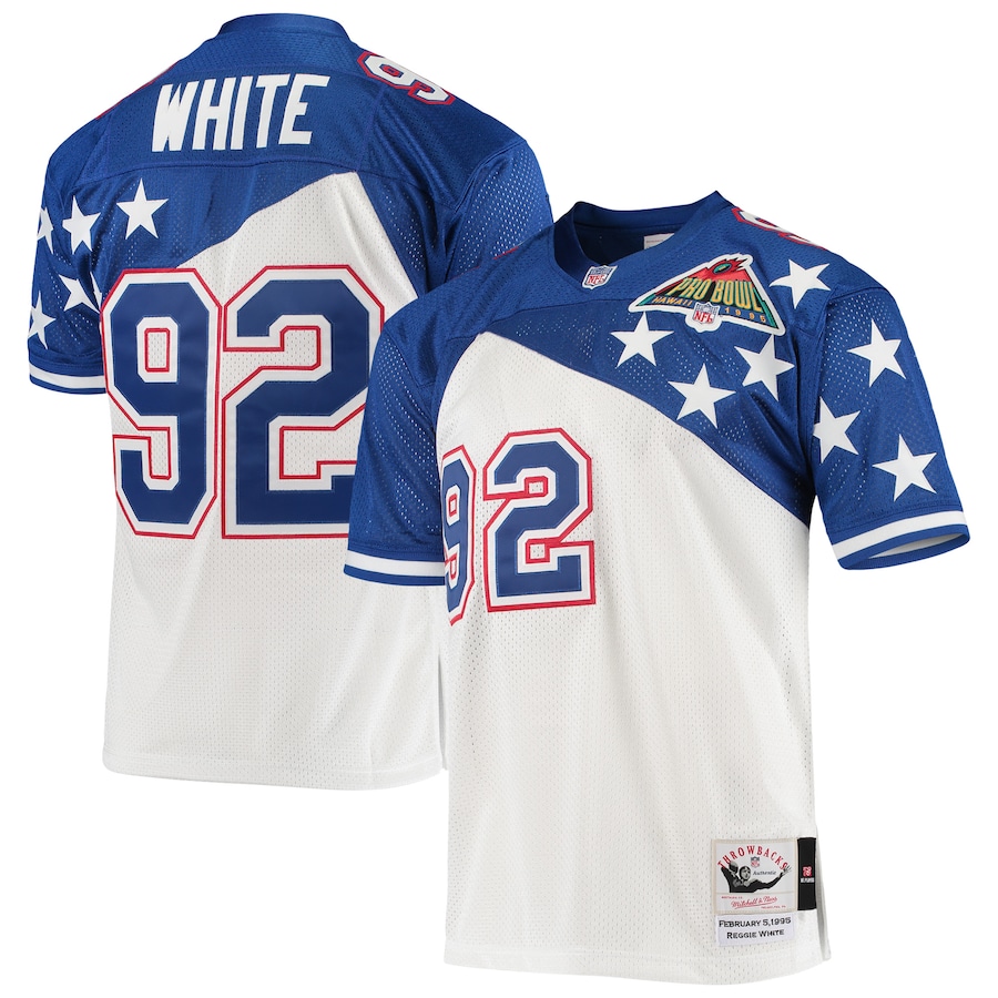 Mens NFC Reggie White  White/Blue 1995 Pro Bowl Authentic Jersey