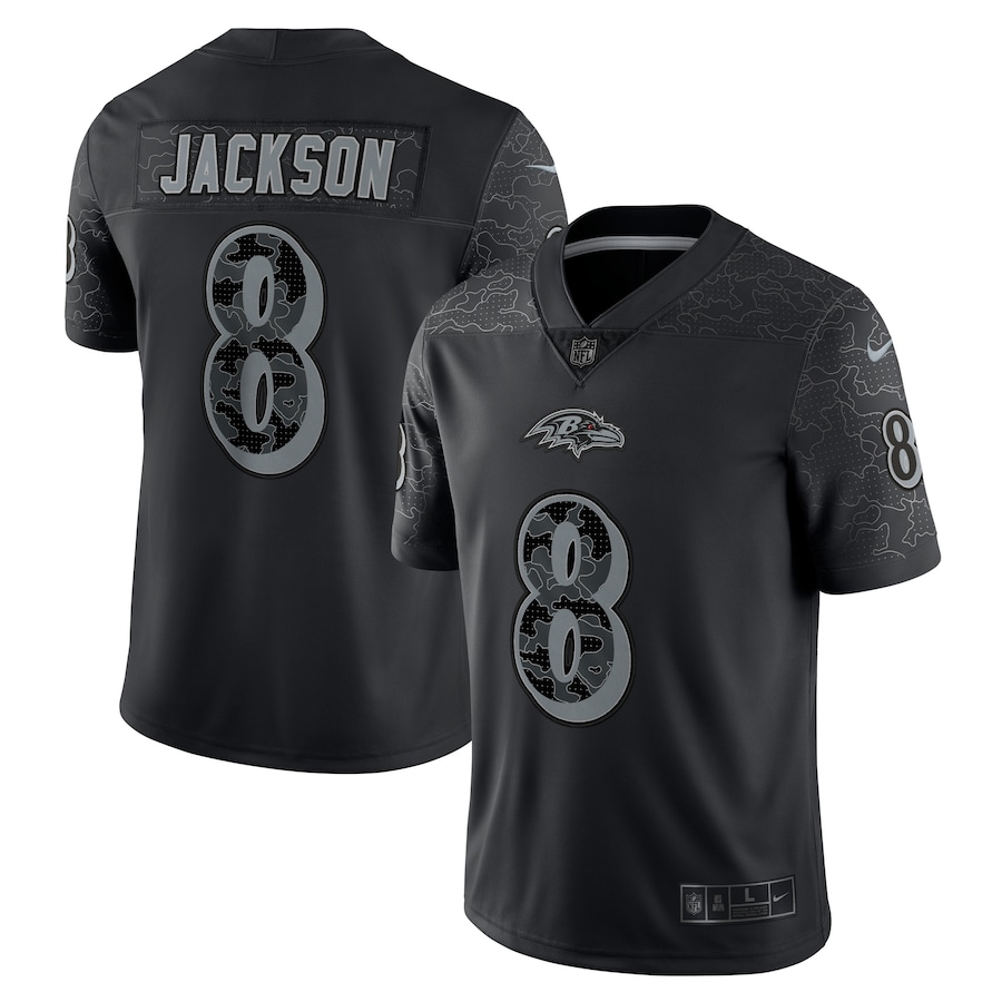 Mens Baltimore Ravens Lamar Jackson  Black RFLCTV Limited Jersey