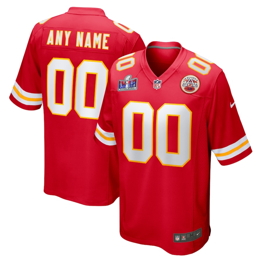 Mens Kansas City Chiefs  Red Super Bowl LVIII Patch Custom Game Jersey