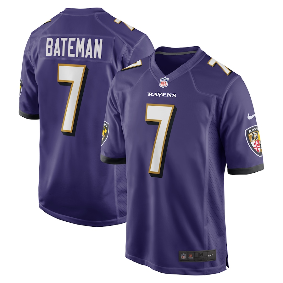 Mens Baltimore Ravens Rashod Bateman  Purple Game Player Jersey