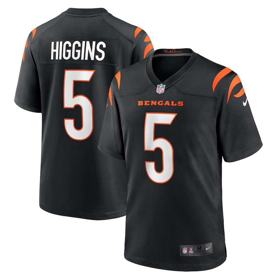 Mens Cincinnati Bengals Tee Higgins  Black Game Player Jersey
