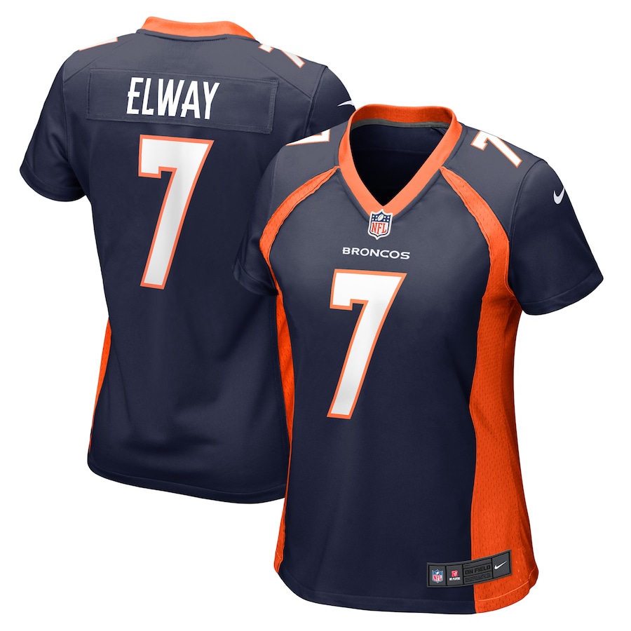 Womens Denver Broncos John Elway  Navy Retired Player Jersey