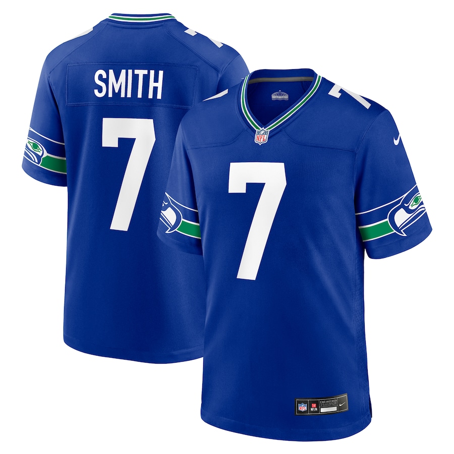 Mens Seattle Seahawks Geno Smith  Royal Throwback Player Game Jersey