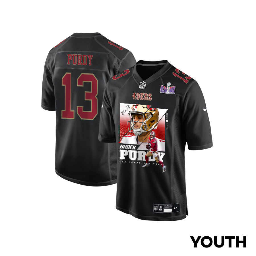 Brock Purdy 13 San Francisco 49ers Signed Glass Fashion Game YOUTH Jersey - Carbon Black