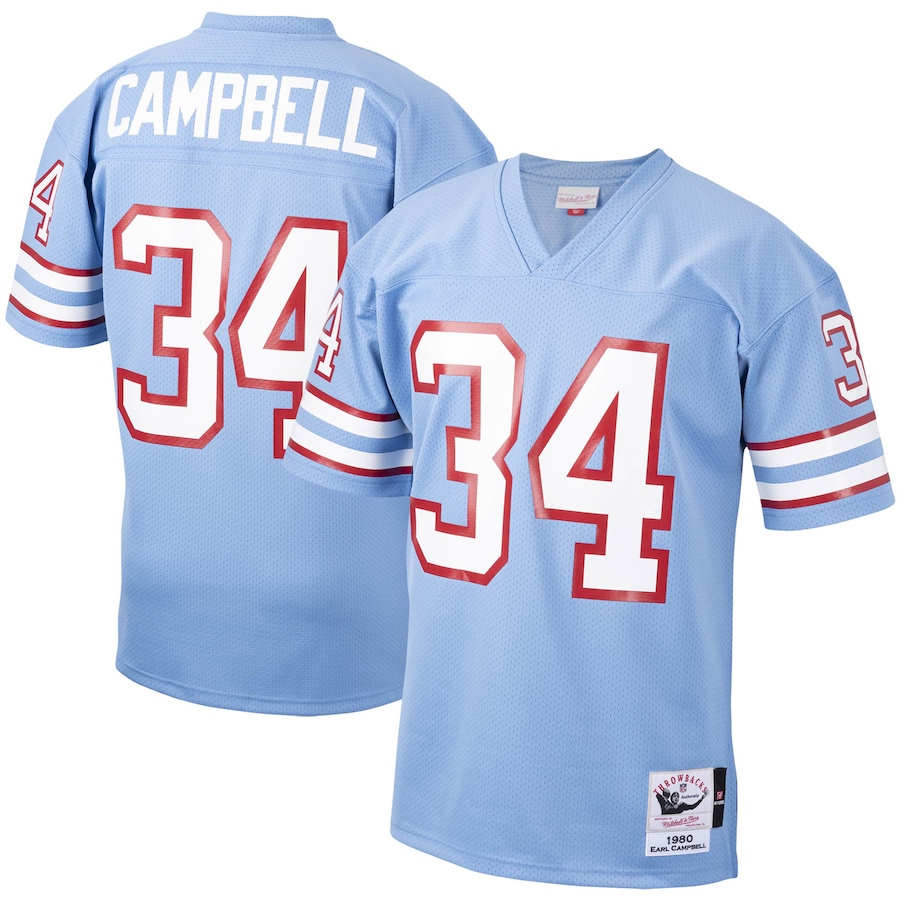 Mens Houston Oilers 1980 Earl Campbell  Light Blue Authentic Throwback Retired Player Jersey
