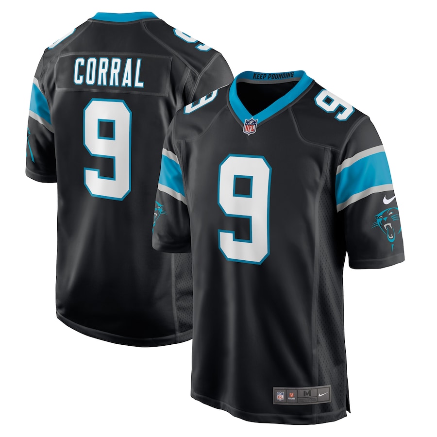 Mens Carolina Panthers Matt Corral  Black Player Game Jersey