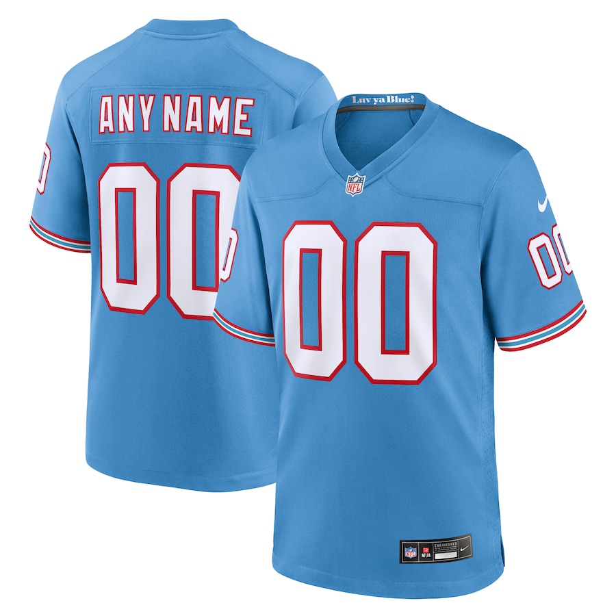 Mens Tennessee Titans  Light Blue Oilers Throwback Custom Game Jersey