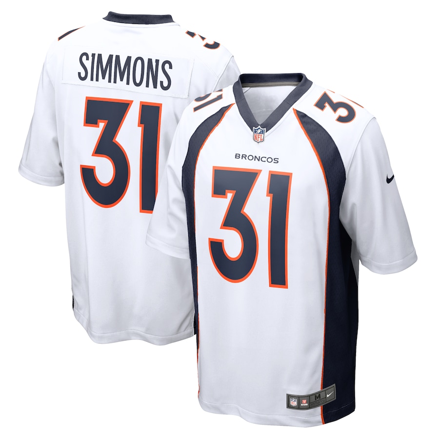 Mens Denver Broncos Justin Simmons  White Game Jersey