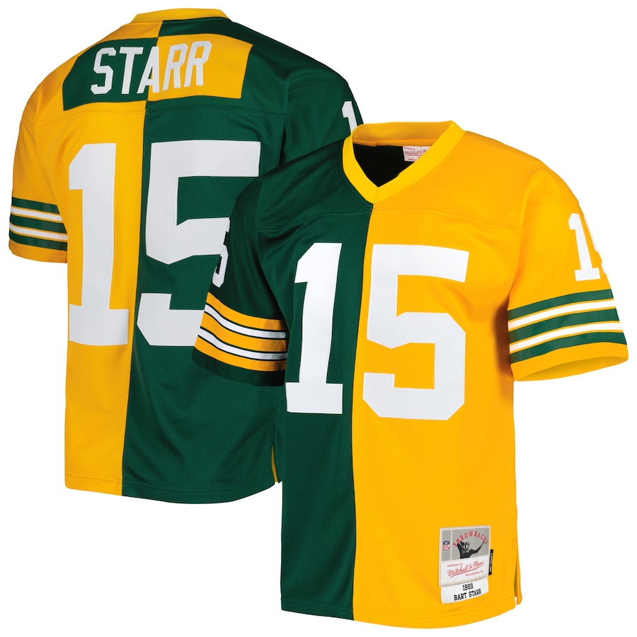 Mens Green Bay Packers Bart Starr  Green/Gold 1969 Split Legacy Replica Jersey