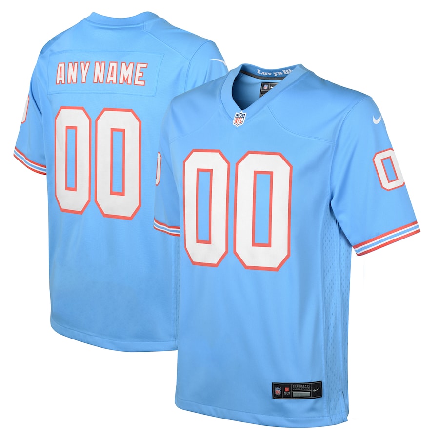 Youth Tennessee Titans  Light Blue Oilers Throwback Custom Game Jersey