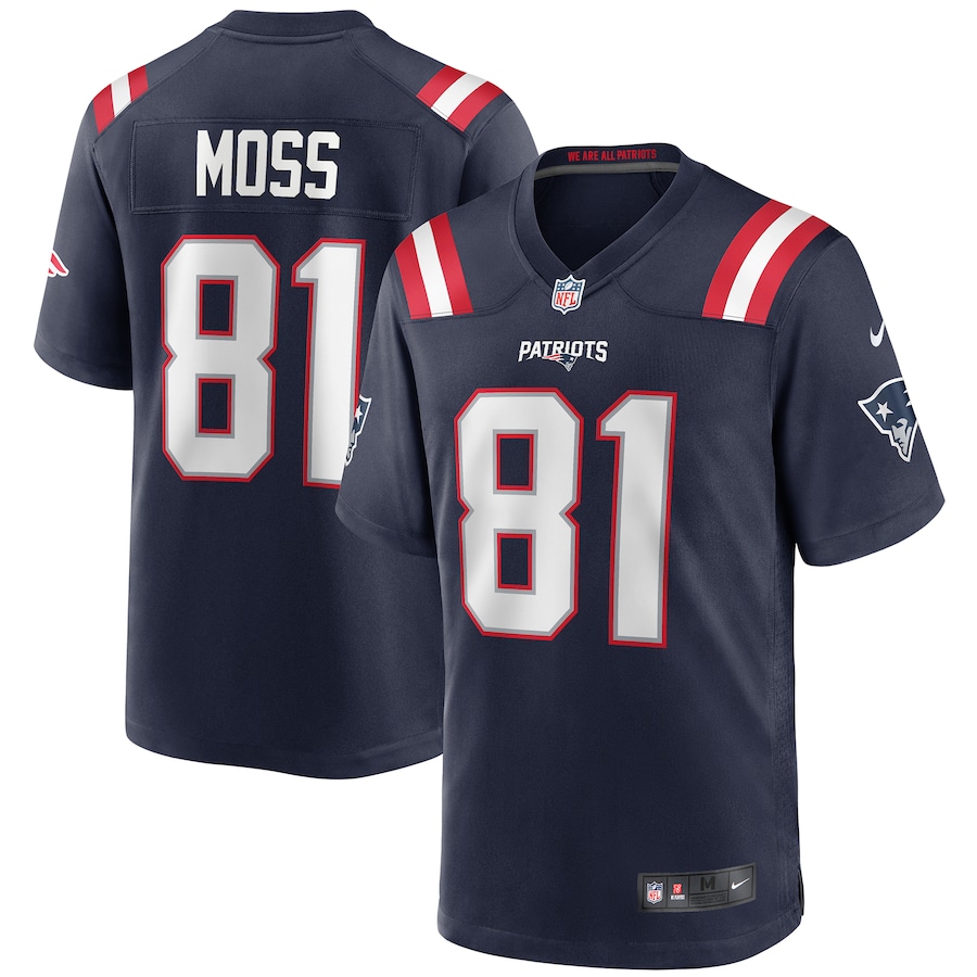 Mens New England Patriots Randy Moss  Navy Game Retired Player Jersey