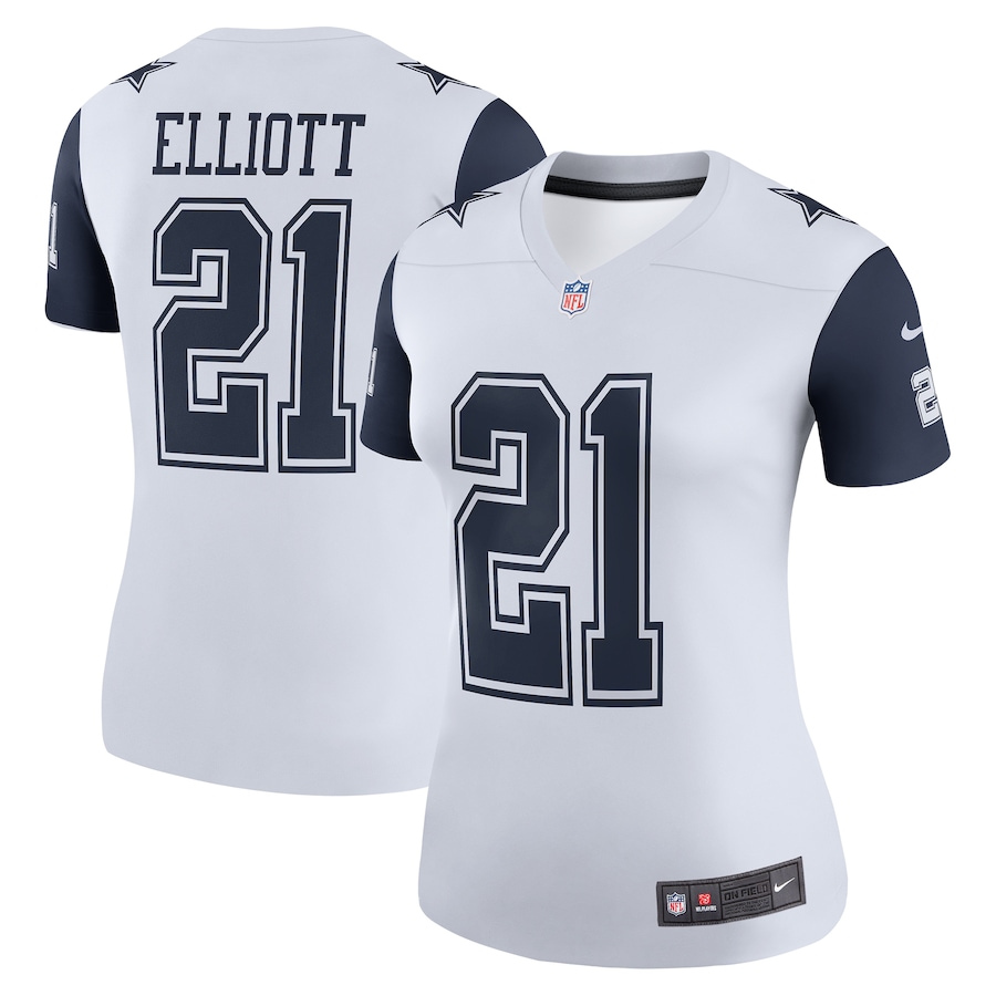 Womens Dallas Cowboys Ezekiel Elliott  White Color Rush Legend Player Jersey