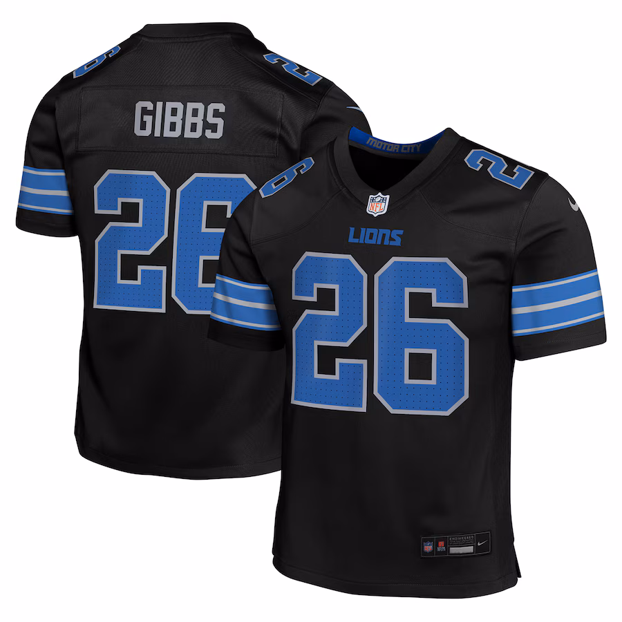 Jahmyr Gibbs Detroit Lions  Youth Alternate Player Game Jersey - Black