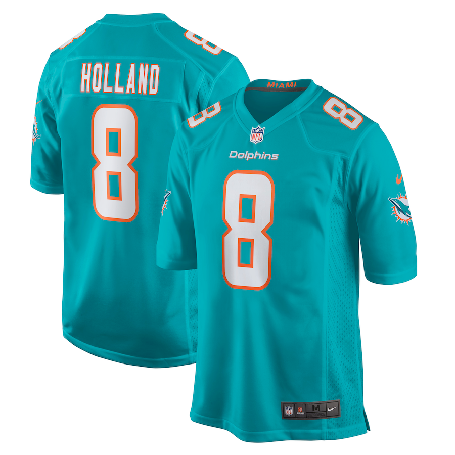 Mens Miami Dolphins Jevon Holland  Aqua Game Player Jersey