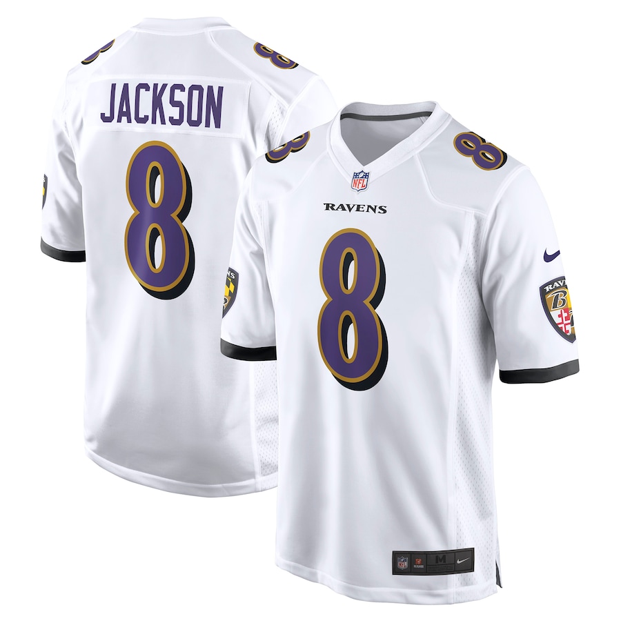 Mens Baltimore Ravens Lamar Jackson  White Game Jersey