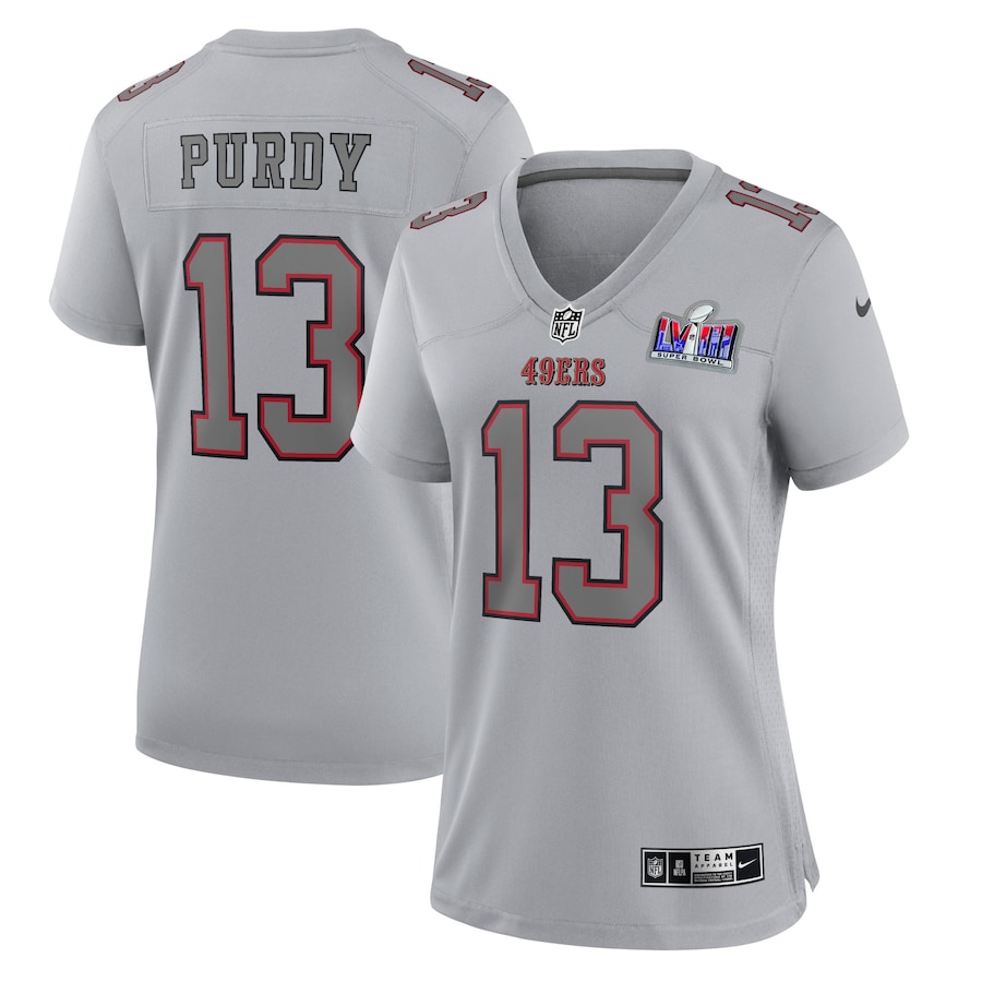 Womens San Francisco 49ers Brock Purdy  Gray Super Bowl LVIII Atmosphere Fashion Game Jersey