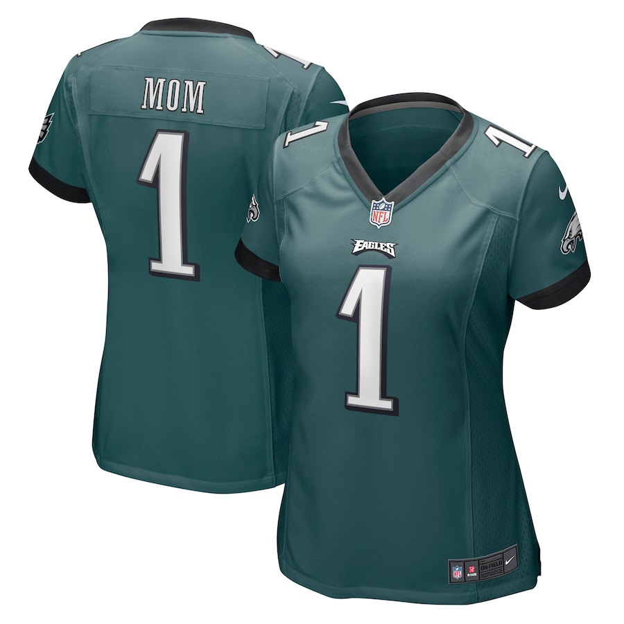 Womens Philadelphia Eagles Number 1 Mom  Midnight Green Game Jersey