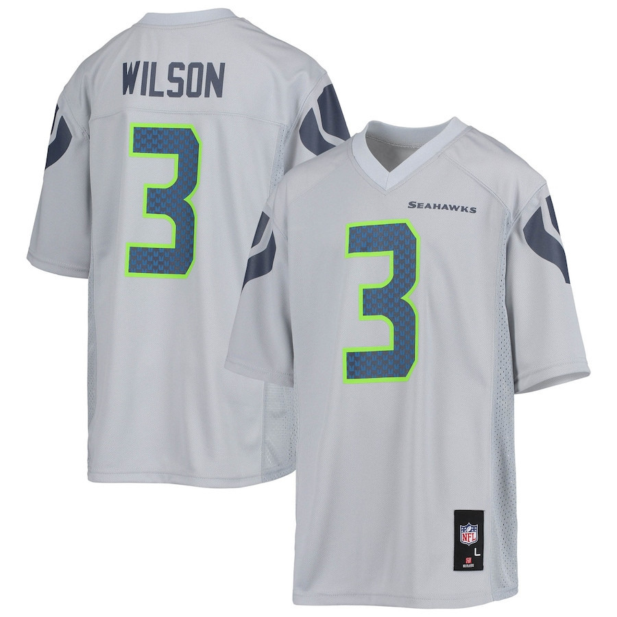 Russell Wilson 3 Seattle Seahawks YOUTH Jersey - Gray