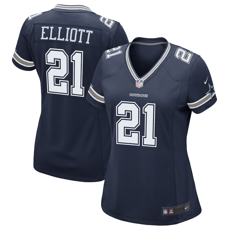 Womens Dallas Cowboys Ezekiel Elliott  Navy Game Team Jersey