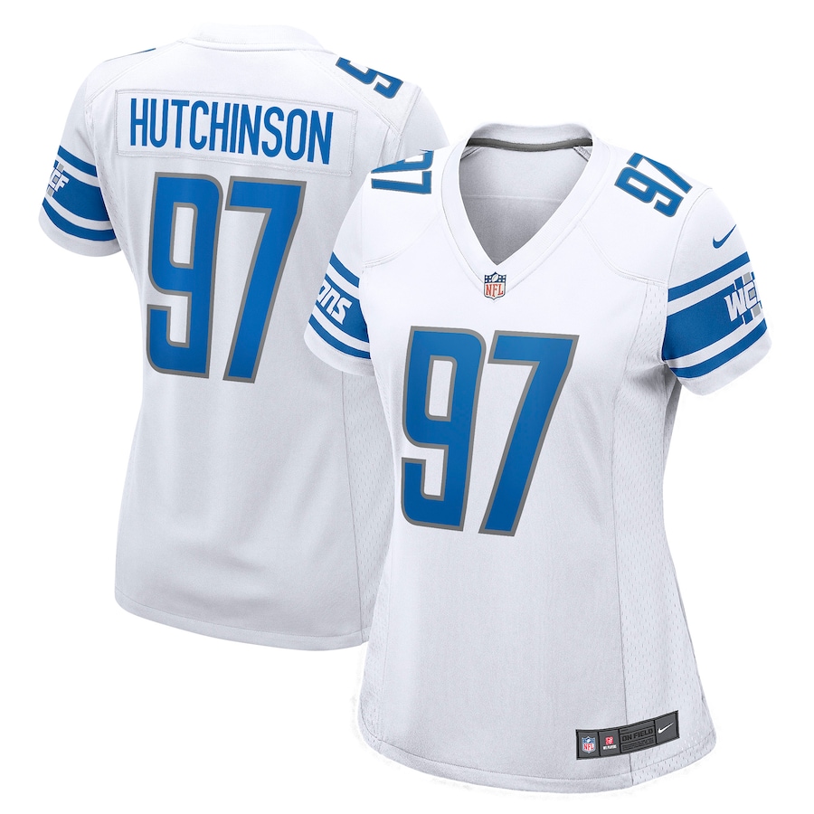 Womens Detroit Lions Aidan Hutchinson  White Player Jersey