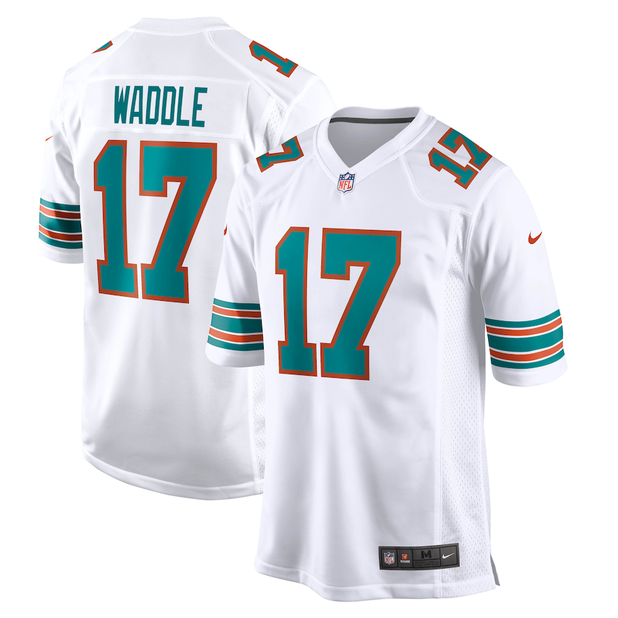 Mens Miami Dolphins Jaylen Waddle  White Game Jersey