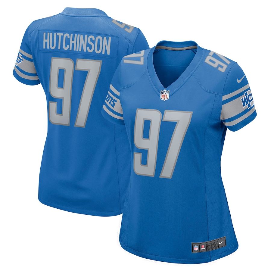 Womens Detroit Lions Aidan Hutchinson  Blue Game Jersey