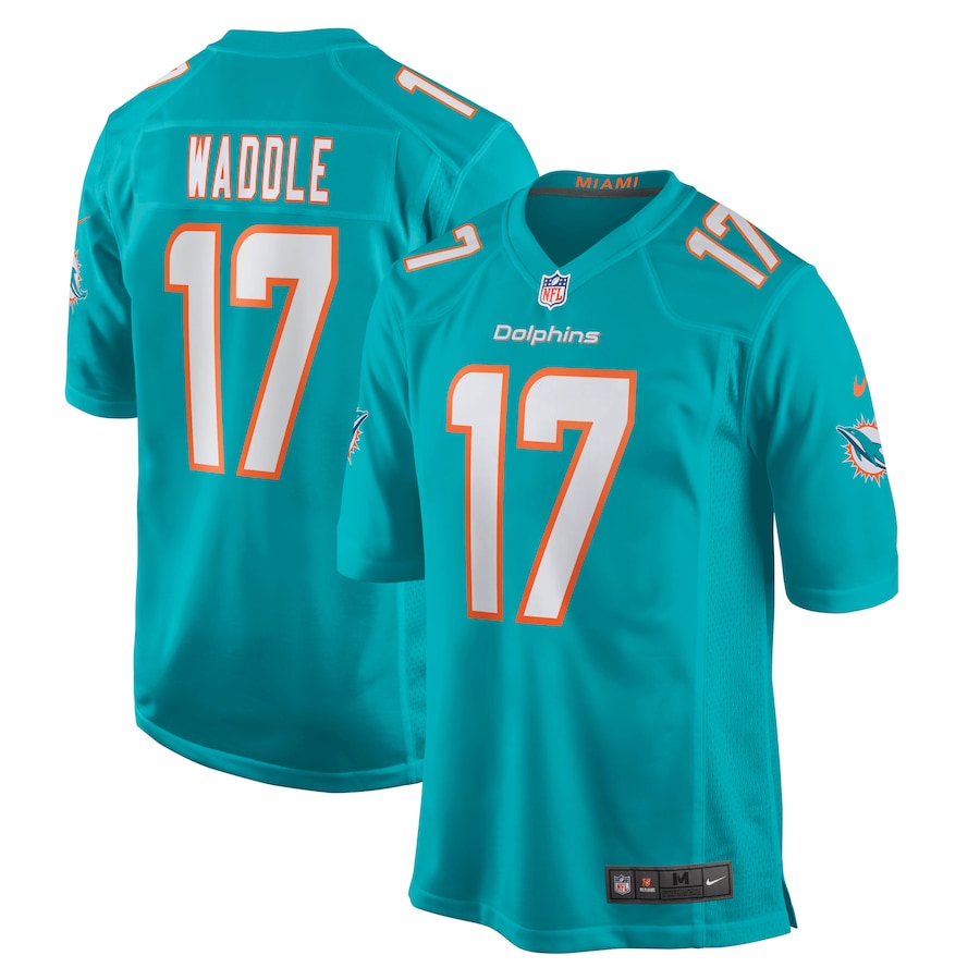 Mens Miami Dolphins Jaylen Waddle  Aqua Game Player Jersey