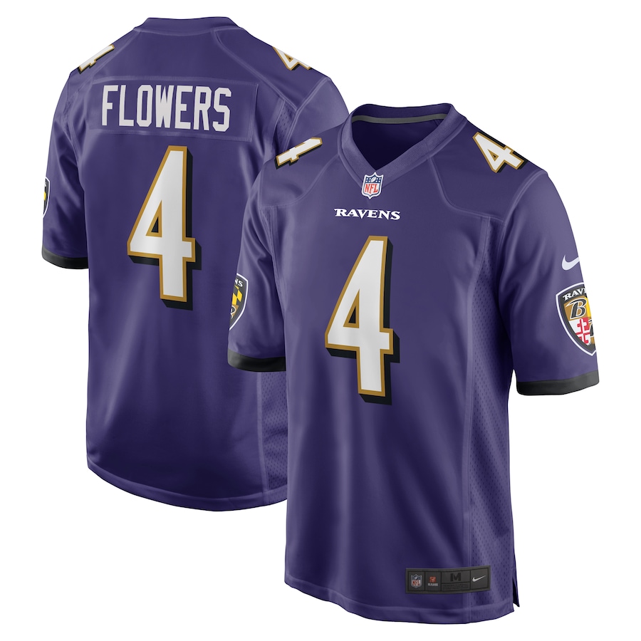 Mens Baltimore Ravens Zay Flowers  Purple 2023  Draft First Round Pick Game Jersey