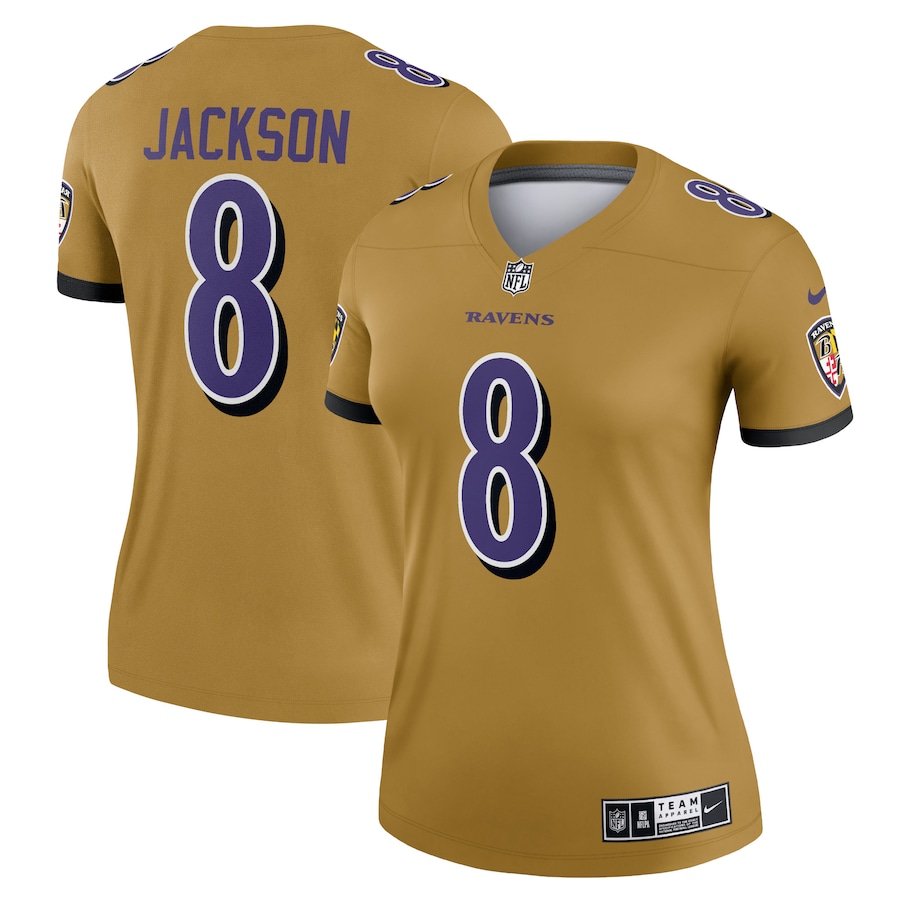 Womens Baltimore Ravens Lamar Jackson  Gold Inverted Legend Jersey