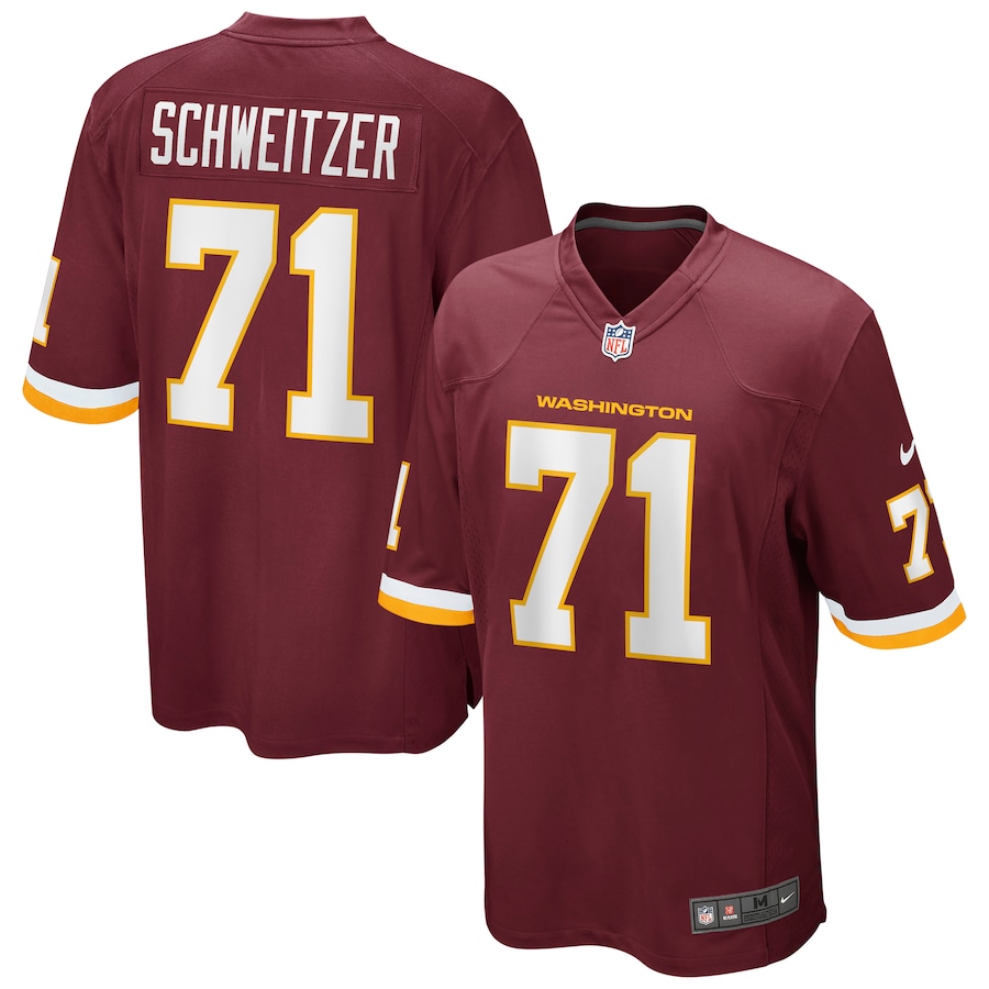 Mens  Wes Schweitzer Washington Football Team Burgundy Game Player Jersey