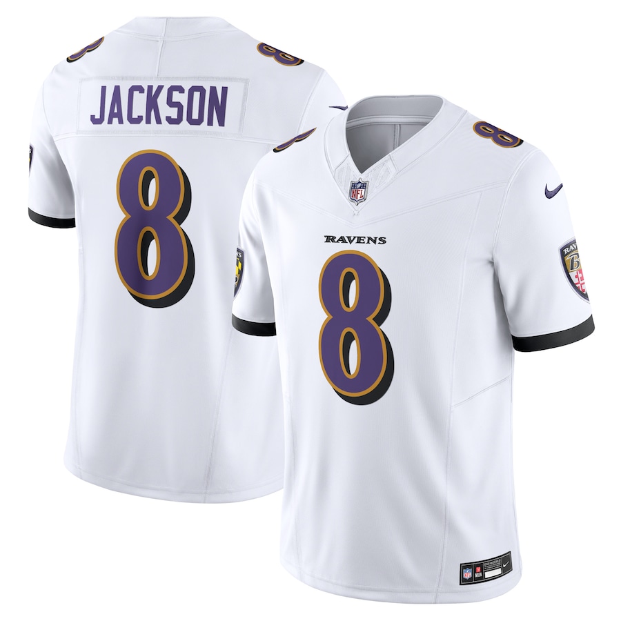 Mens Baltimore Ravens Lamar Jackson  White Vapor F.U.S.E. Limited Jersey