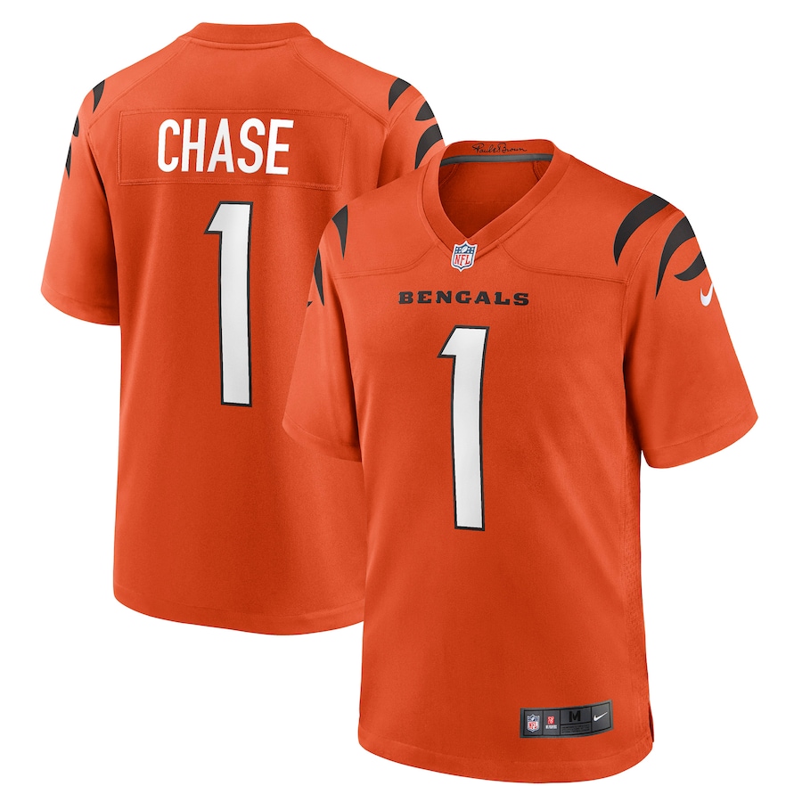 Mens Cincinnati Bengals JaMarr Chase  Orange Game Jersey