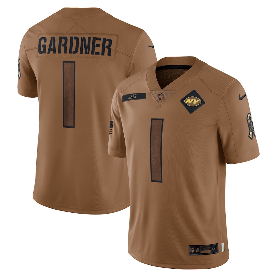 Mens New York Jets Ahmad Sauce Gardner  Brown 2023 Salute To Service Limited Jersey