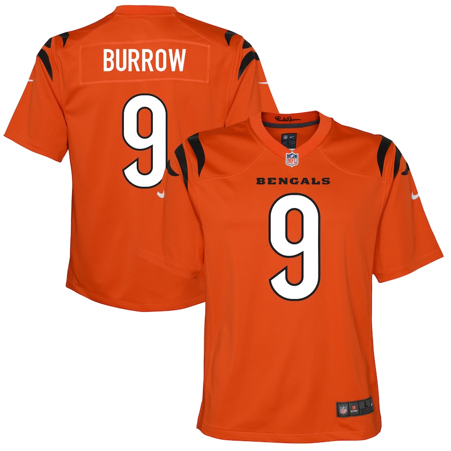 Youth Cincinnati Bengals Joe Burrow  Orange Game Jersey