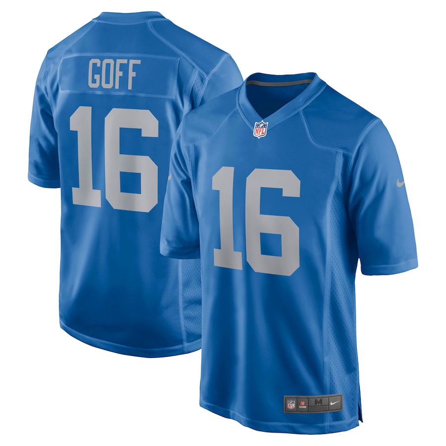 Mens Detroit Lions Jared Goff  Blue Game Player Jersey