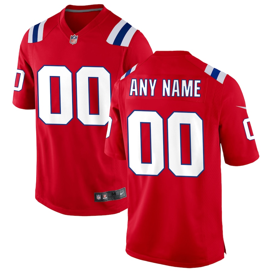 Mens New England Patriots  Red Alternate Custom Jersey