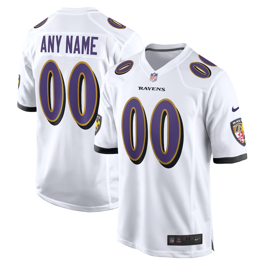 Mens Baltimore Ravens  White Custom Game Jersey