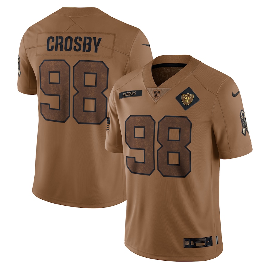 Mens Las Vegas Raiders Maxx Crosby  Brown 2023 Salute To Service Limited Jersey