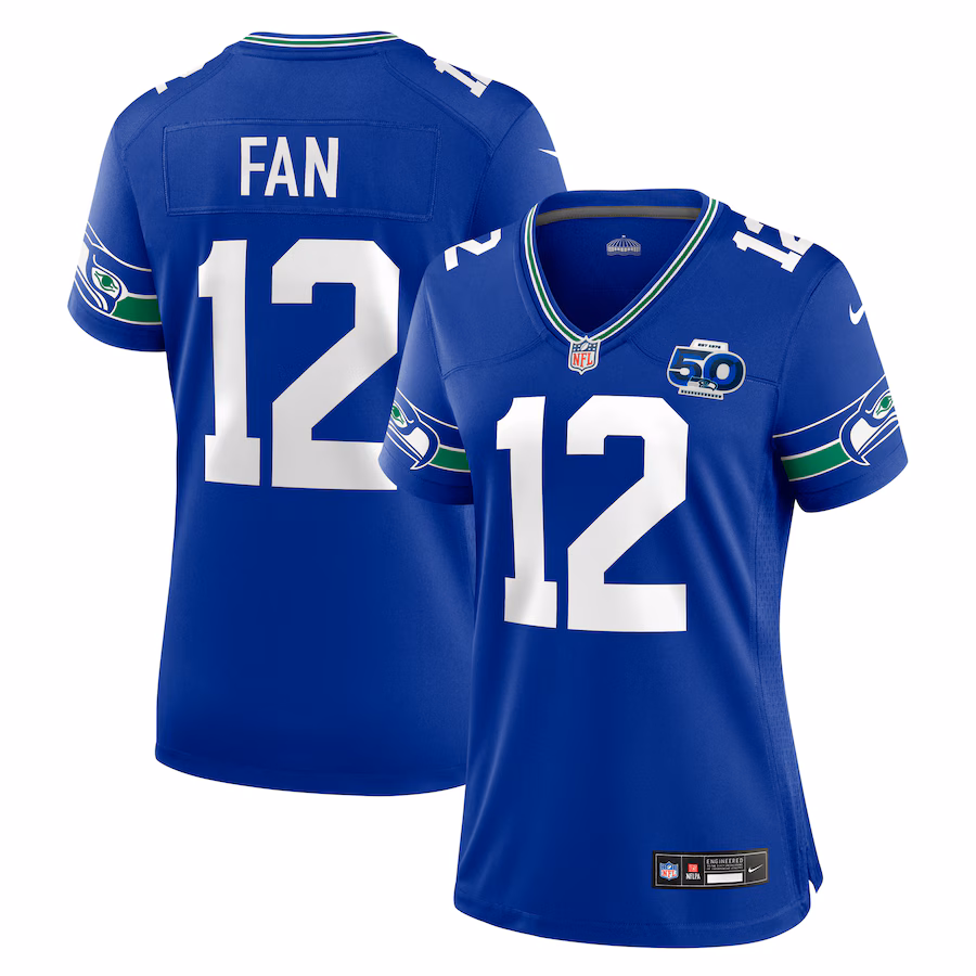 12 Fan Seattle Seahawks  Women's Alternate 2 50th Season Game Jersey - Royal