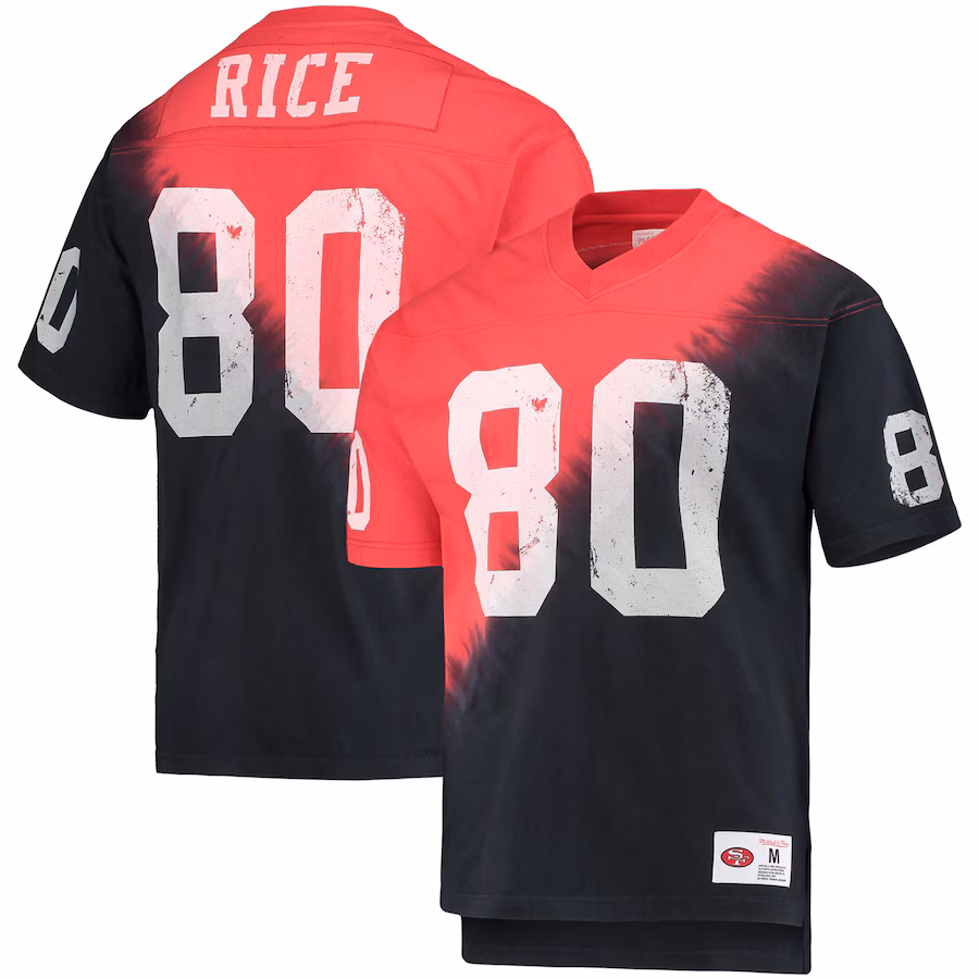 Jerry Rice San Francisco 49ers  Retired Player Name & Number Diagonal Tie-Dye V-Neck T-Shirt - Black/Red