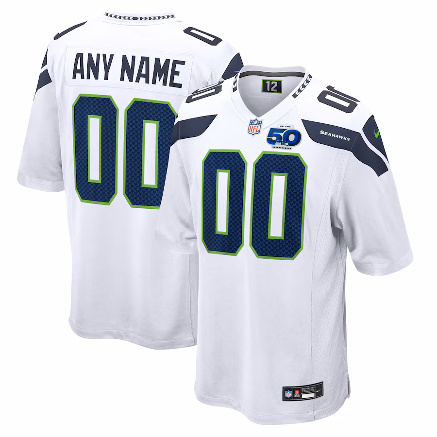 Seattle Seahawks  50th Season Away Custom Game Jersey - White